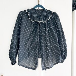 Vintage Polka Dot Ruffle Collar Top